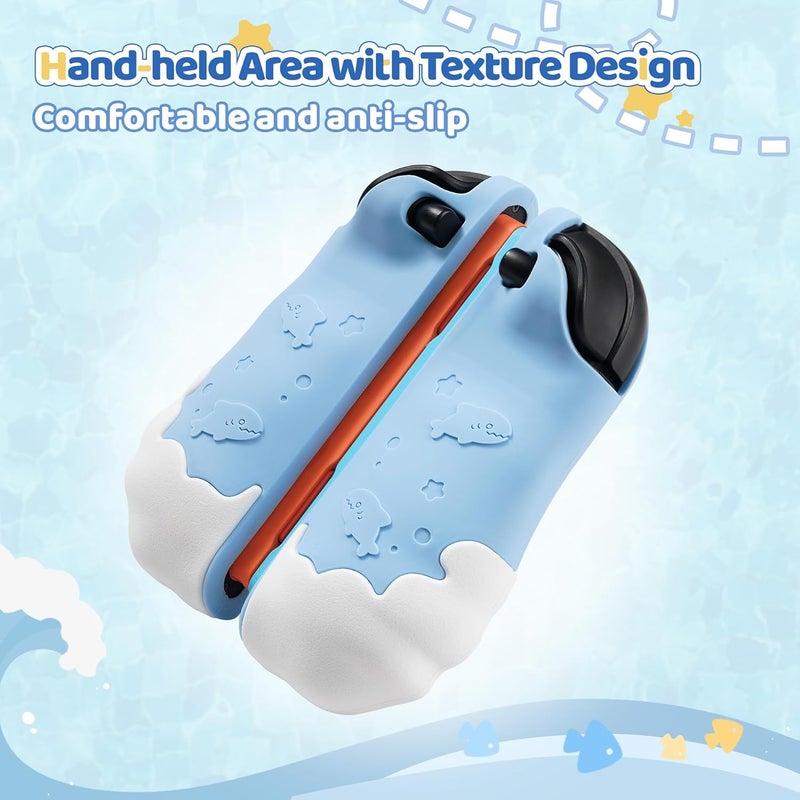 GEEKSHARE Protective Case Compatible with Joy Con of Switch 2 Controllers,Silicone Switch Controller Skin, Anti-Slip Protective Case for Switch 2 (2025) with 2 Thumb Grips - Shark Party - Image 5